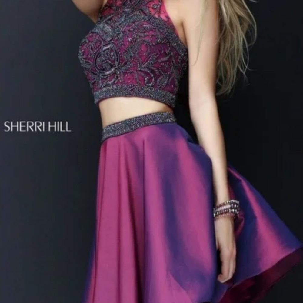 Sherri Hill Two Piece Beaded High Neck Halter Prom Dress
